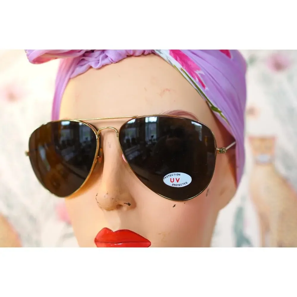 Vintage 1990s Aviator Sunglasses NOS Gold Tone Grandpa Pilot Outdoor Retro